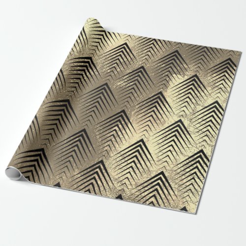 Art Deco Triangles Arrows Up Black Champaigne Gold Wrapping Paper