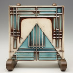 Art Deco Triangular Geometry Ceramic Tile<br><div class="desc">Discover the allure of the "Art Deco Triangular Geometry Ceramic Print Tile, " where architectural charm meets modern printing. This piece features a striking Art Deco design with triangular shapes and linear patterns creating a sense of movement and depth. With a soothing palette of teal and cream accented by deep...</div>