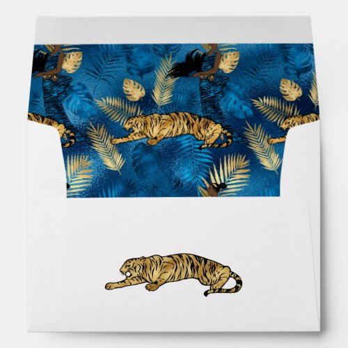 Art Deco Tropical Blue and Gold Tiger Envelope