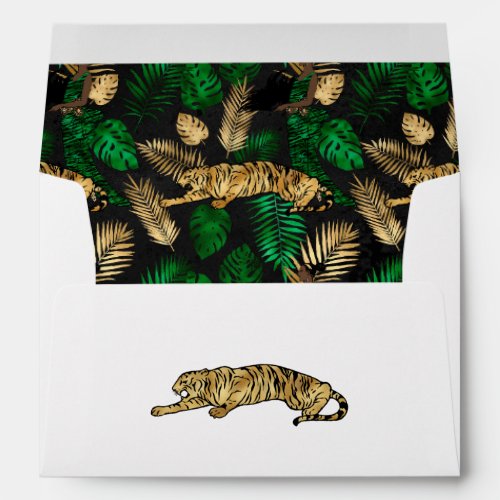 Art Deco Tropical Green and Gold Tiger Envelope