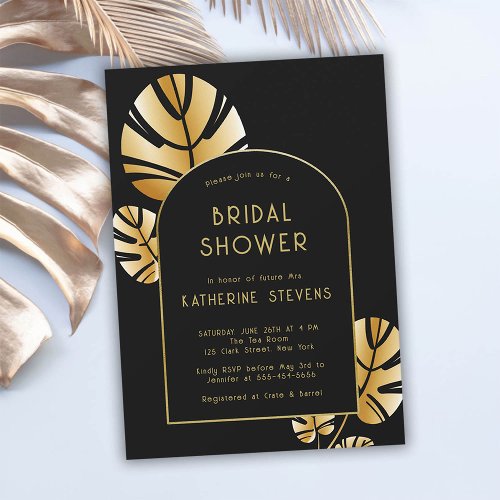 Art Deco Tropical Leaf Boho Frame Bridal Shower Invitation
