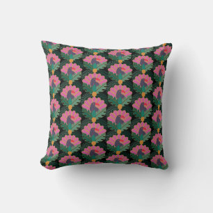 Art Deco Tropical Toucans & Pineapples Throw Pillow