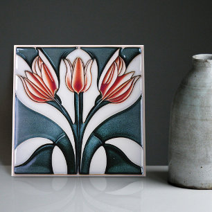 Art Deco Tulip Floral Wall Decor Art Nouveau Ceram Ceramic Tile