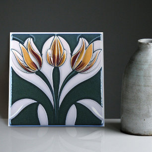 Art Deco Tulip Floral Wall Decor Art Nouveau Ceramic Tile