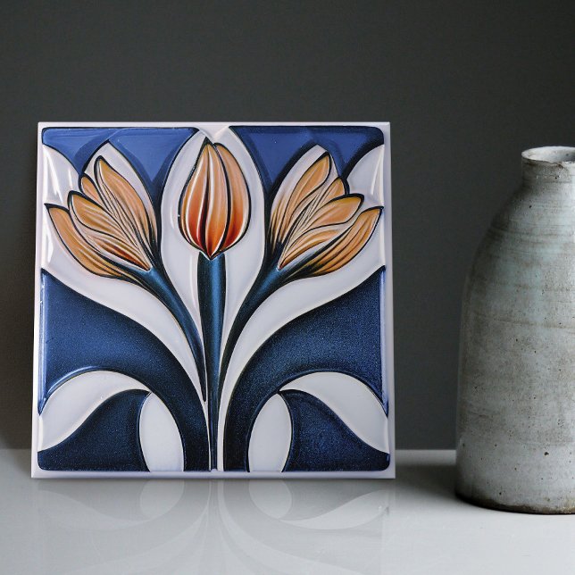 Art Deco Tulip Floral Wall Decor Art Nouveau Ceramic Tile (Creator Uploaded)