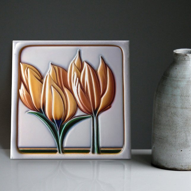Art Deco Tulip Floral Wall Decor Art Nouveau Ceramic Tile (Creator Uploaded)