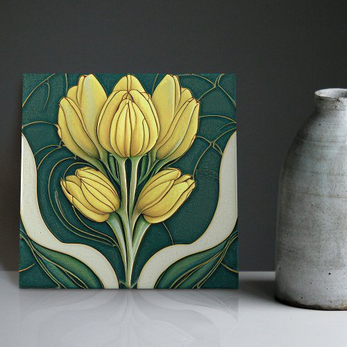 Art Deco Tulips Wall Decor Art Nouveau Ceramic Til Ceramic Tile