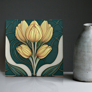 Art Deco Tulips Wall Decor Art Nouveau Ceramic Til Tile