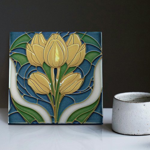 Art Deco Tulips Wall Decor Art Nouveau Ceramic Tile