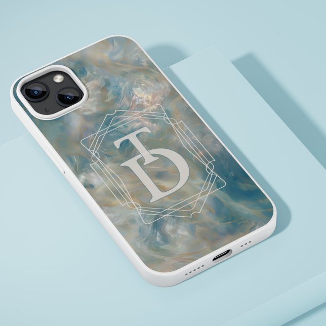 Art Deco Turquoise and Orange Marble Monogram Case-Mate iPhone Case (Add retro charm to your phone with this Art Deco Turquoise and Orange Marble Monogram Phone Case!)