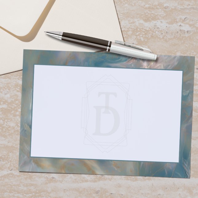 Art Deco Turquoise and Orange Marble Monogram Stationery (Add a touch of retro charm to your stationery with this Art Deco Monogram Stationery!)