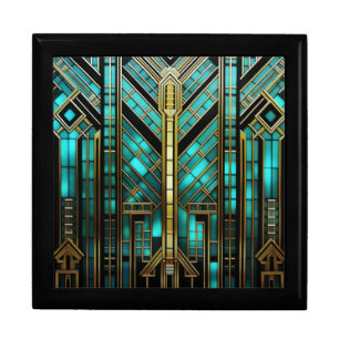 Art Deco Turquoise Gold Black Geometric Gift Box
