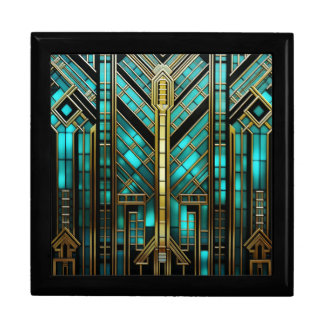 Art Deco Turquoise Gold Black Geometric Gift Box