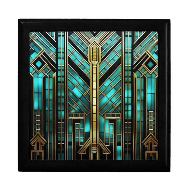 Art Deco Turquoise Gold Black Geometric Gift Box (Front)