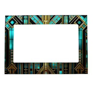 Art Deco Turquoise Gold Black Geometric Magnetic Frame