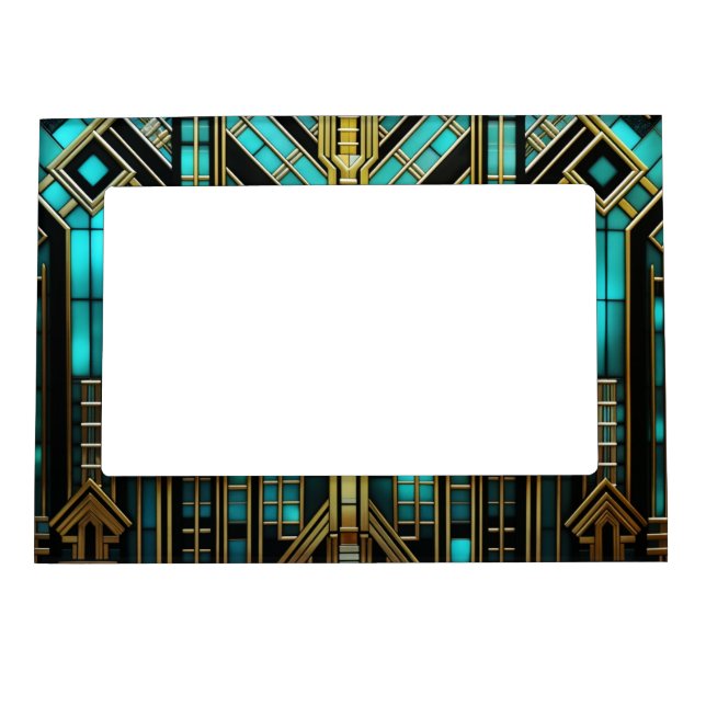 Art Deco Turquoise Gold Black Geometric Magnetic Frame (Front)