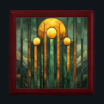 Art Deco Turquoise Green Gold Sun Gift Box<br><div class="desc">Beautiful,  vintage  art deco gift box with a geometric pattern in shades of green,  turquoise and gold. The center of the tile depicts the rising Sun.</div>