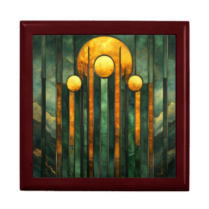  Art Deco Turquoise Green Gold Sun Gift Box