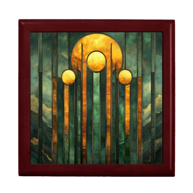 Art Deco Turquoise Green Gold Sun Gift Box (Front)