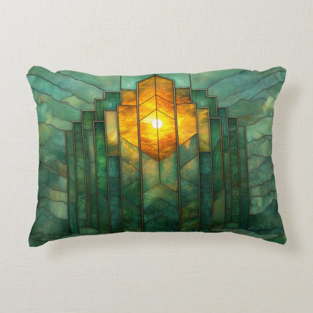 Art Deco Turquoise Green Yellow Orange  Accent Pillow (Front)