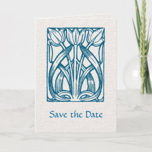 Art Deco Turquoise Tulips Save the Date Card