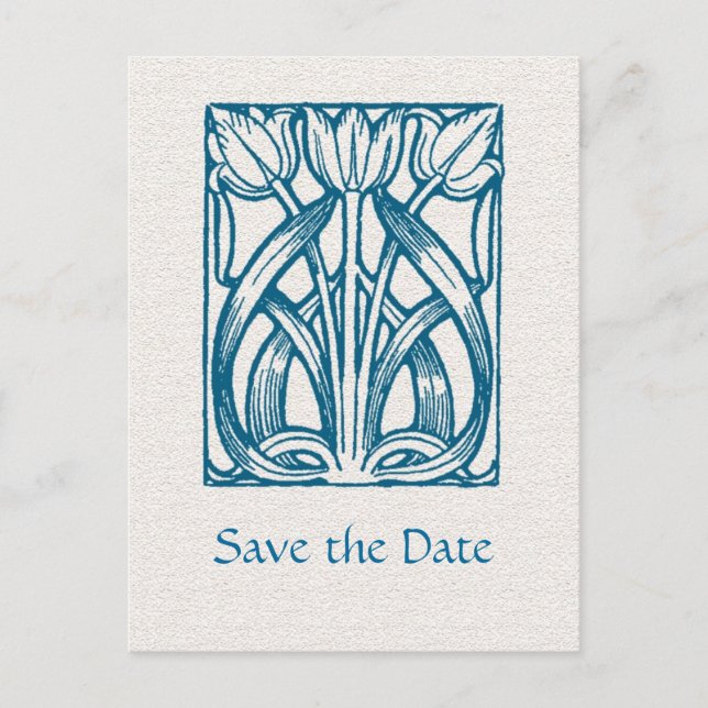 Art Deco Turquoise Tulips Save the Date Postcard (Front)
