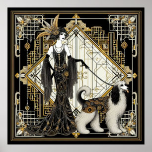 Art Deco Twenties Elegant Lady & Dog Poster