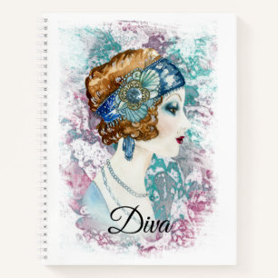 Art Deco Twenties Fashion Diva Watercolor Art Notebook