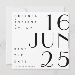 Art Deco Typography Black White Save the Date Invitation