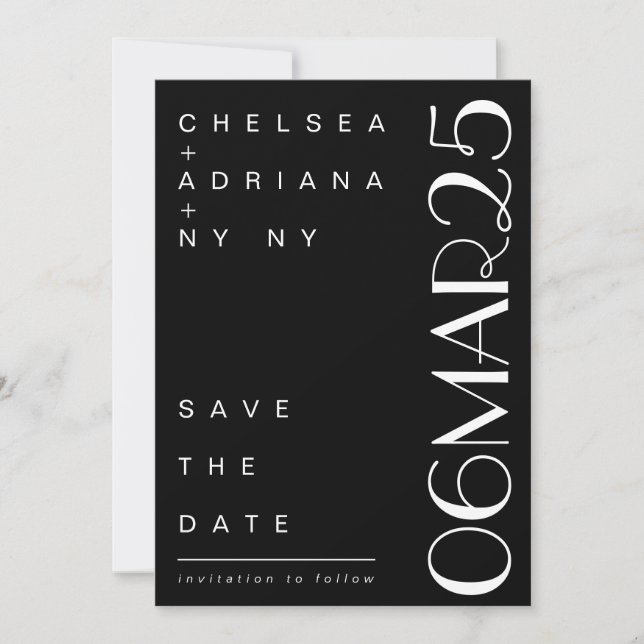 Art Deco Typography Black White Wedding Save The Date (Front)