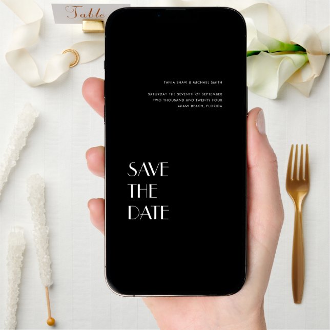Art Deco Typography Black White Wedding Save The Date (Front Digital)