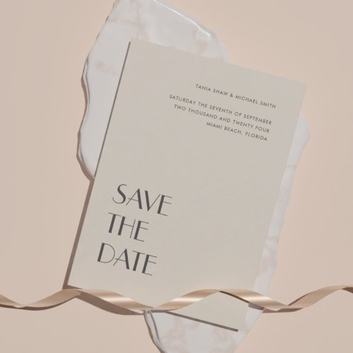 Art Deco Typography Cream Sand Wedding Save The Date