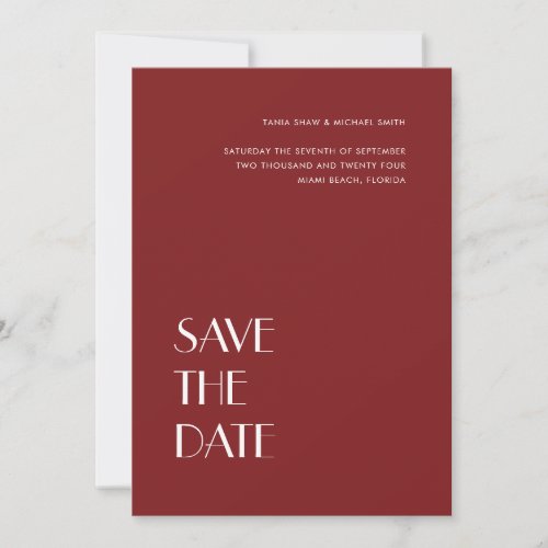 Art Deco Typography Vermilion Red Wedding Save The Date