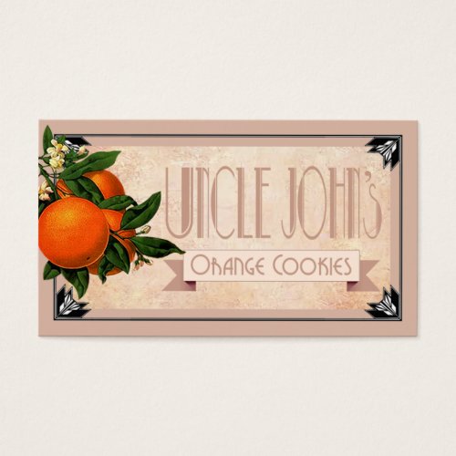 Art Deco Uncle John's orange cookies favor | blush Business Card Template