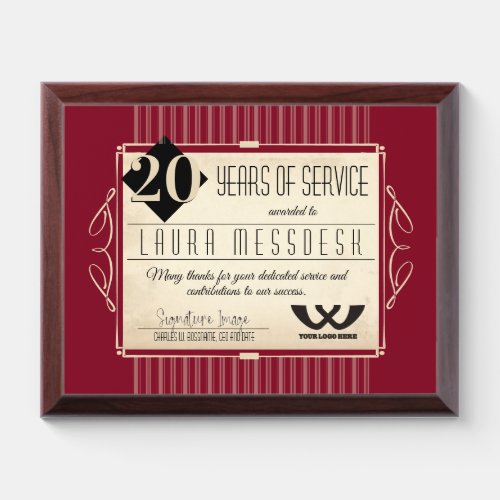 Art deco universal employee anniversary milestone award plaque