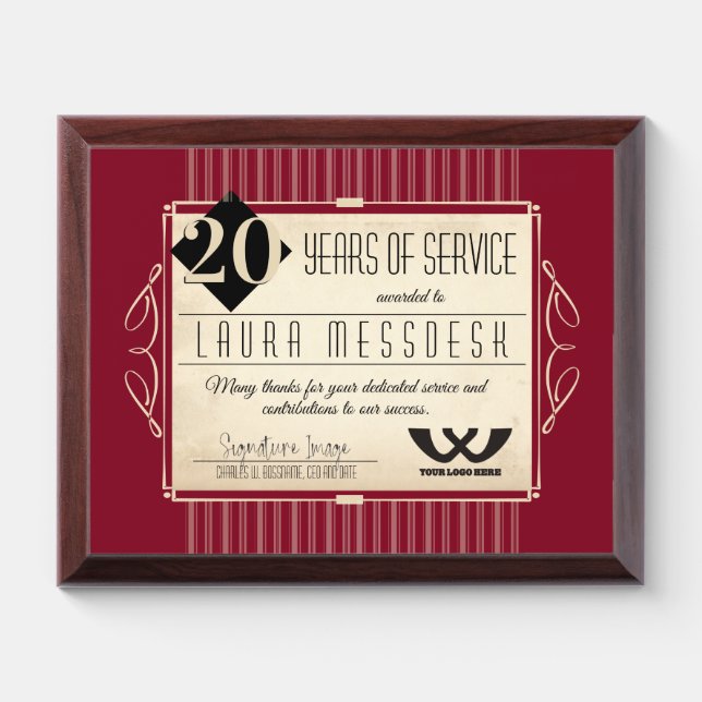 Art deco universal employee anniversary milestone award plaque (Horizontal)