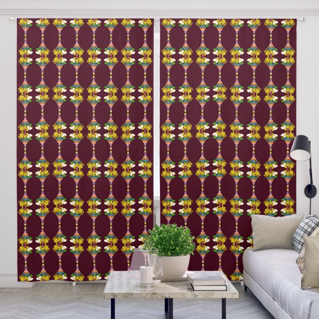 Art Deco Vase with Golden Flowers Blackout Curtains (Living Room)