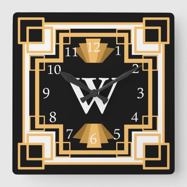 Art Deco Vintage 1920s Geometric Pattern Custom Square Wall Clock (Front)