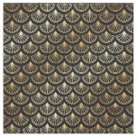 Art Deco Vintage Abstract Geometric Black and Gold Fabric