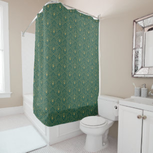 Art Deco Vintage Abstract Geometric Green and Gold Shower Curtain