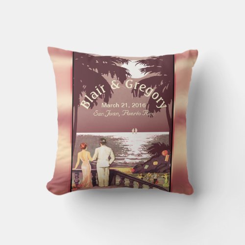 Art Deco Vintage Beach  blush pink Throw Pillow