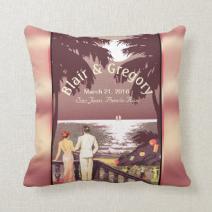 Art Deco Vintage Beach   blush pink Throw Pillow