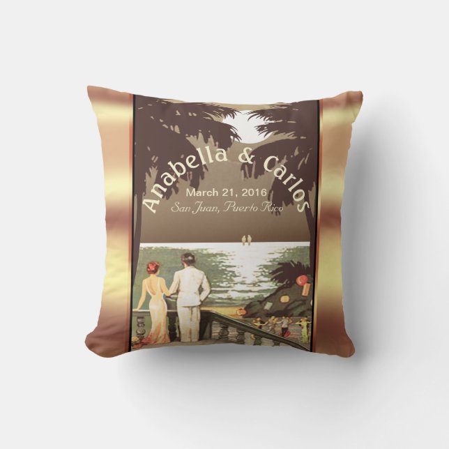 Art Deco Vintage Beach | champagne Throw Pillow (Front)