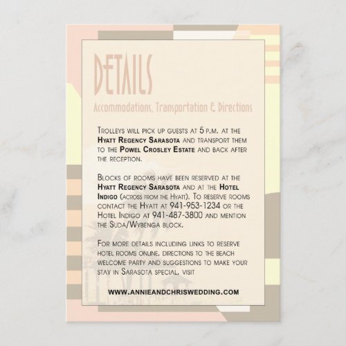 Art Deco Vintage Beach Details Info  blush Enclosure Card