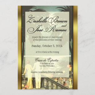 Art Deco Vintage Beach Faux Vellum Wedding Invitation