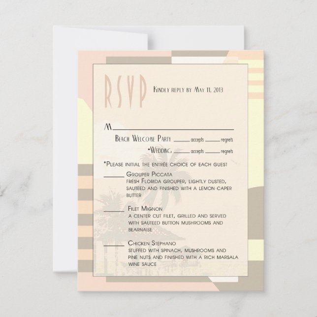 Art Deco Vintage Beach RSVP | blush Card (Front)