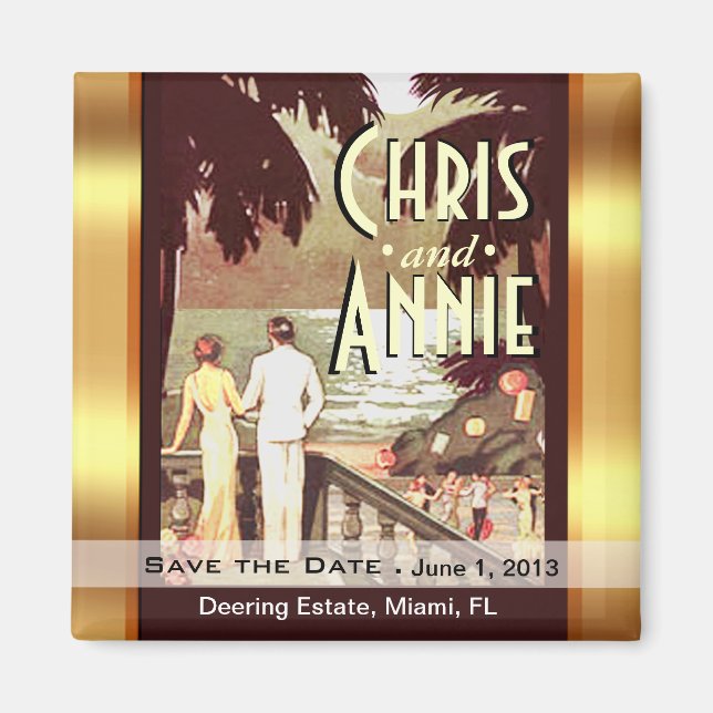 Art Deco Vintage Beach save the date favor Magnet (Front)