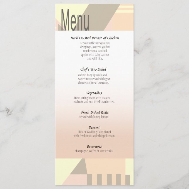 Art Deco Vintage Beach Wedding Menu | blush (Front)