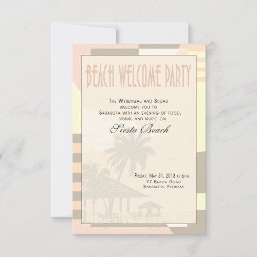 Art Deco Vintage Beach Welcome Party  blush Invitation