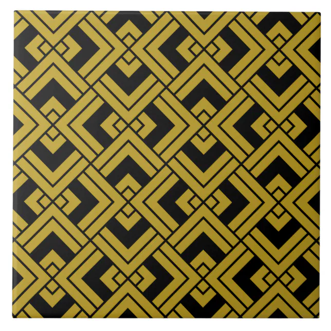 Art Deco Vintage Black and Gold Abstract Geometric Ceramic Tile | Zazzle